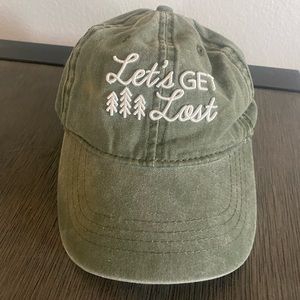 Outdoorsy Let’s Get Lost Distressed Green Soft Baseball Cap